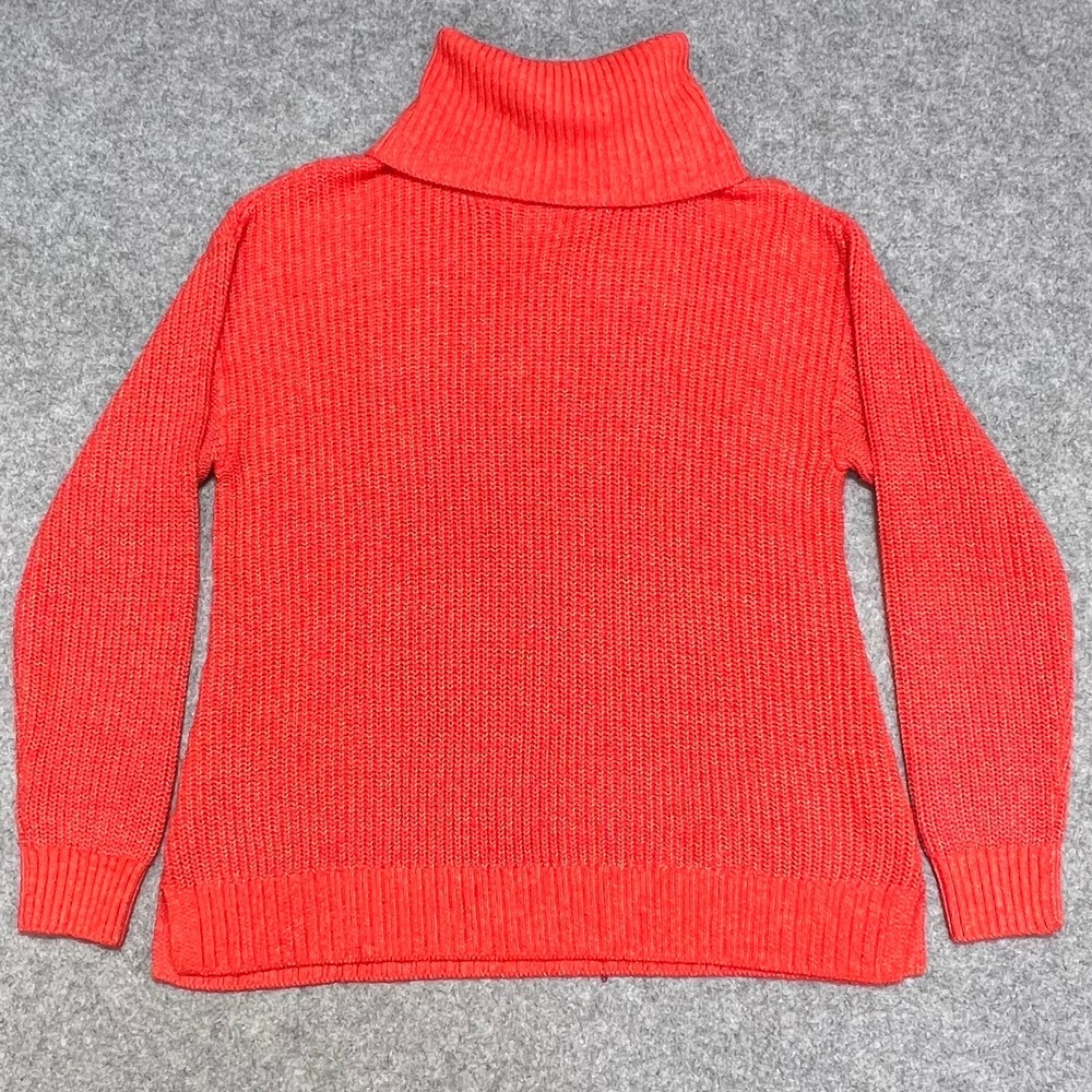 NEW Candace Cameron Bure Women Coral Orange Shaker Stitch Turtleneck Sweater SM